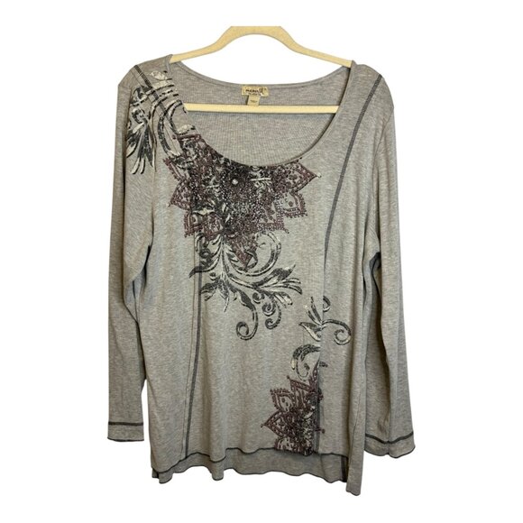 One World Sweatshirt Women's Size 1X Floral‎ Embellished Long Sleeves Gray - Picture 1 of 4